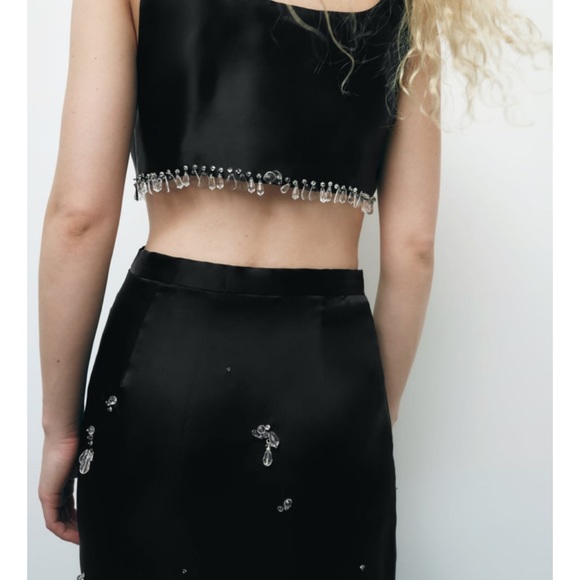 ZARA 2PIECES LIMITED EDITION JEWEL TRIM SATIN EFFECT SKIRT AND TOP - Picture 9 of 11